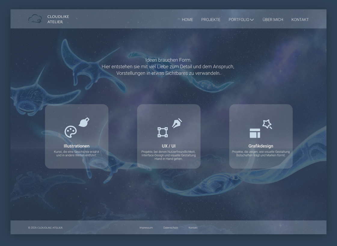 Cloudlike Atelier Website — Startseite