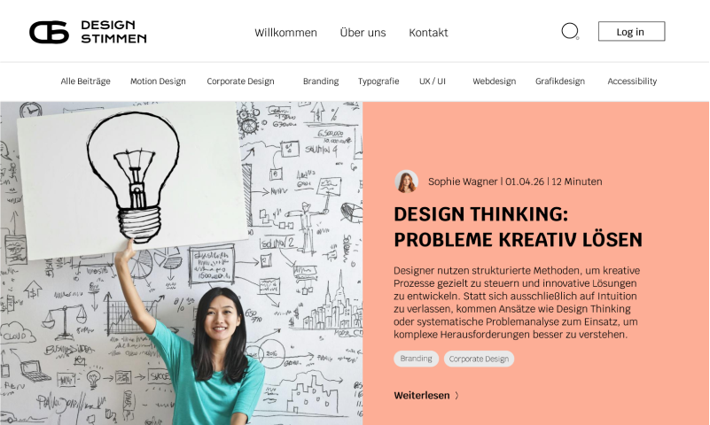 DesignStimmen — Desktop Blog-Landingpage Mockup