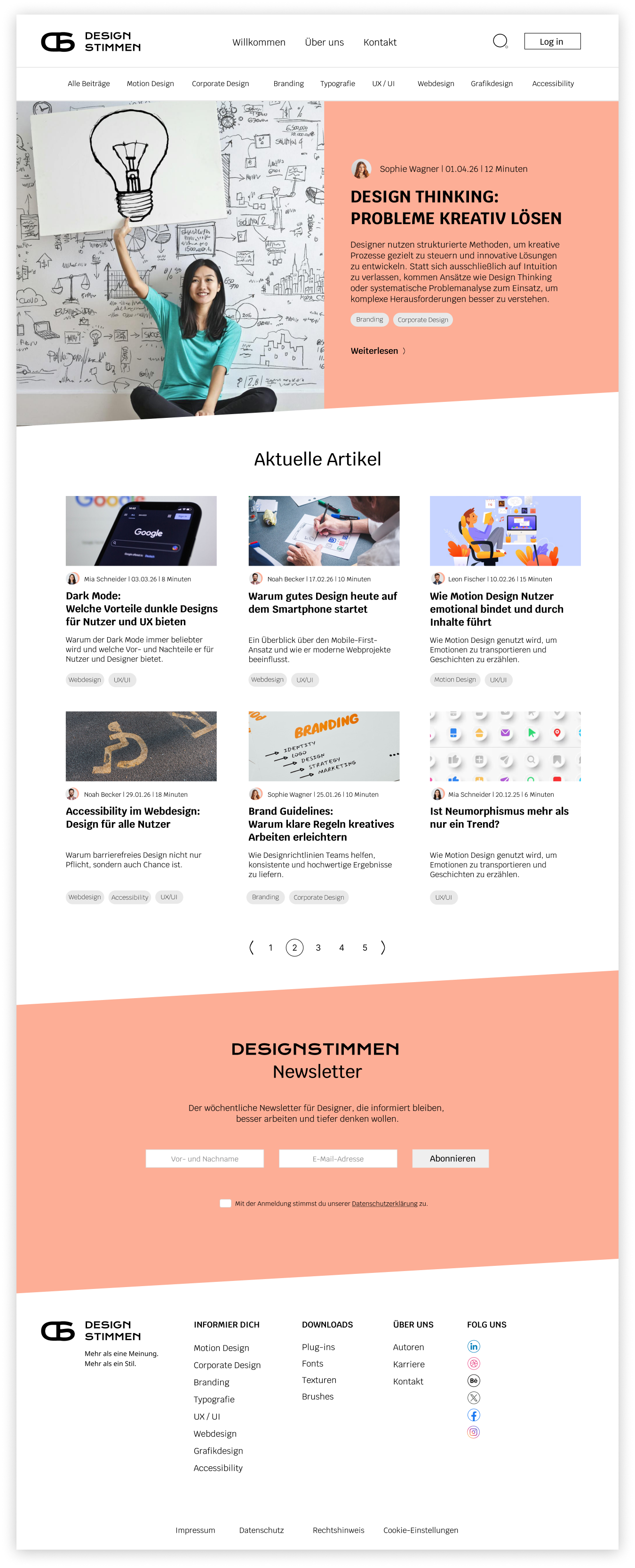 Seitenstruktur und Komponenten — Wireframe-Übersicht der DesignStimmen Blog-Landingpage