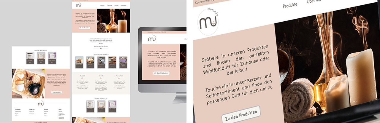 mummlu Screendesign — zwei Seitenansichten